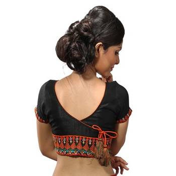 Black dupion silk stitched readymade blouse 1
