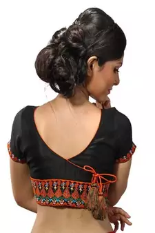 Black dupion silk stitched readymade blouse