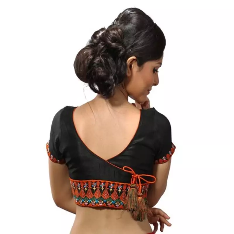 Black dupion silk stitched readymade blouse