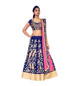 Fabron Royal blue dori work raw silk semi stitched lehenga choli material with light pink dupatta