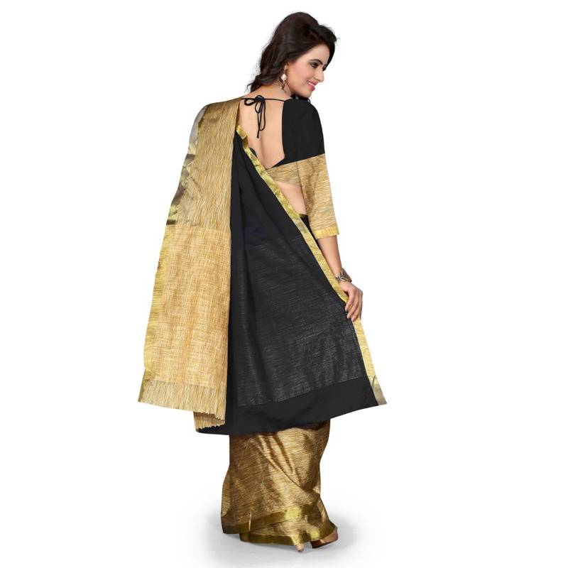 black printed cotton silk saree With Blouse