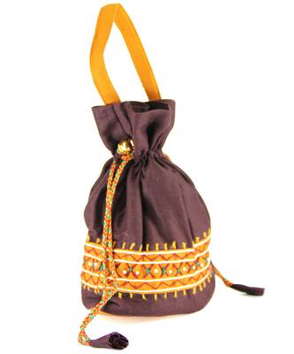 Womens Cottage Brown Cotton Small Patch Work Batwa Purse 2