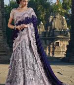 navy blue embroidered georgette saree with blouse