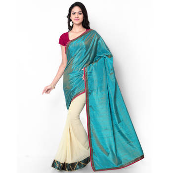 green plain georgette saree With Blouse 1