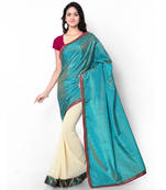 green plain georgette saree With Blouse