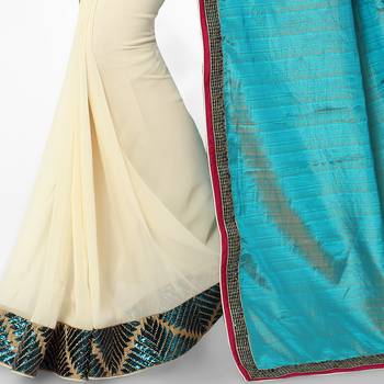 green plain georgette saree With Blouse 3