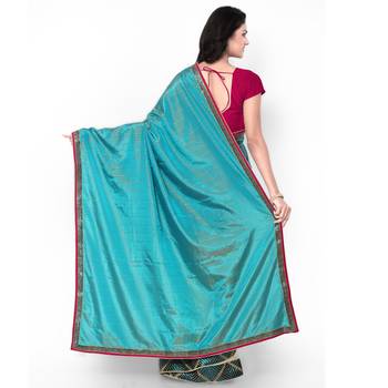 green plain georgette saree With Blouse 4