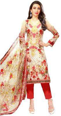 Cream Lawn Cotton Unstitched Salwar With Dupatta 1