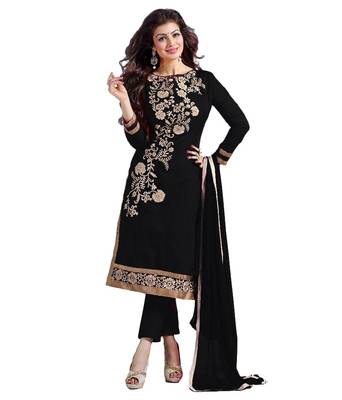 black cotton embroidered semi stitiched salwar with dupatta 1