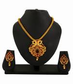Gold Plated Red Ruby Necklace Earrings Set For Women