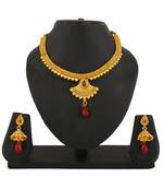 Gold Plated Ruby Necklace Earrings Set For Women