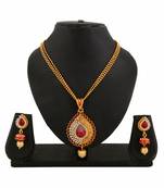 Gold Plated Red Pendant Earrings Set For Women
