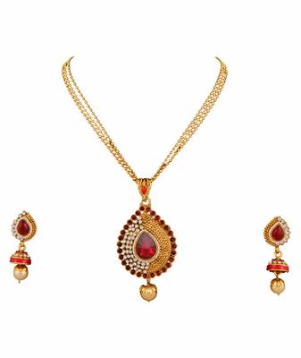 Gold Plated Red Pendant Earrings Set For Women 2