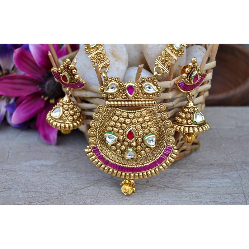 Ruby Kundan Matka Designer Necklace Set