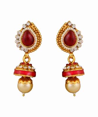 Gold Plated Red Pendant Earrings Set For Women 3