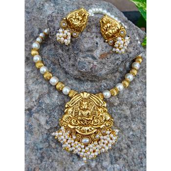 Bunched Pearl Laxmi South Indian Necklace Set with Pearl Mala 1