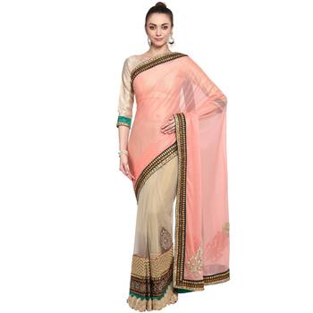 Pink Printed Lycra Saree With Blouse 1