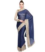 Blue Embroidered Lycra Saree With Blouse