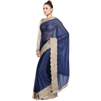 Blue Embroidered Lycra Saree With Blouse 2