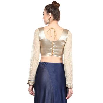 Blue Embroidered Lycra Saree With Blouse 4
