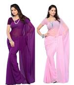 Purple and pink plain georgette saree With Blouse