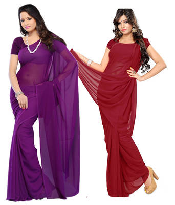 Purple and Maroon plain georgette saree with blouse 1