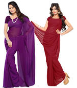 Purple and Maroon plain georgette saree with blouse