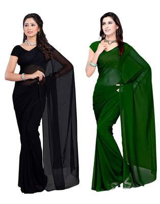 Black and Green plain georgette saree with blouse 1