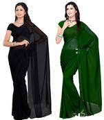 Black and Green plain georgette saree with blouse
