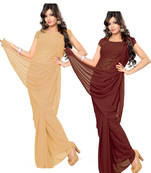 Beige and Brown plain georgette saree with blouse