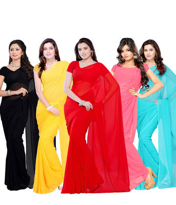 multicolor plain georgette saree with blouse 1