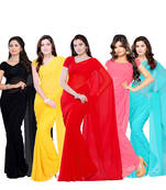 multicolor plain georgette saree with blouse