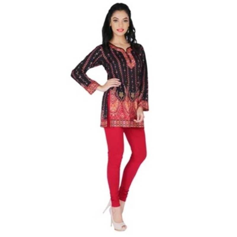 Black american crepe printed stitched kurti