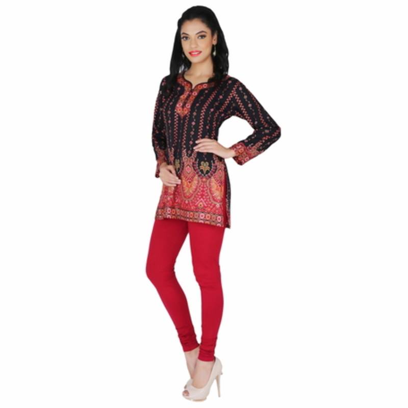 Black american crepe printed stitched kurti