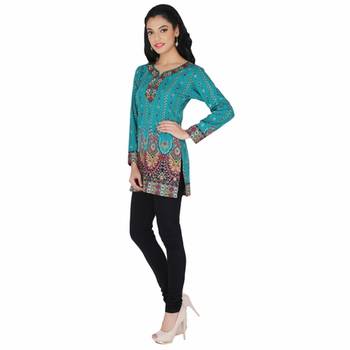 Blue american crepe printed stitched kurti 1