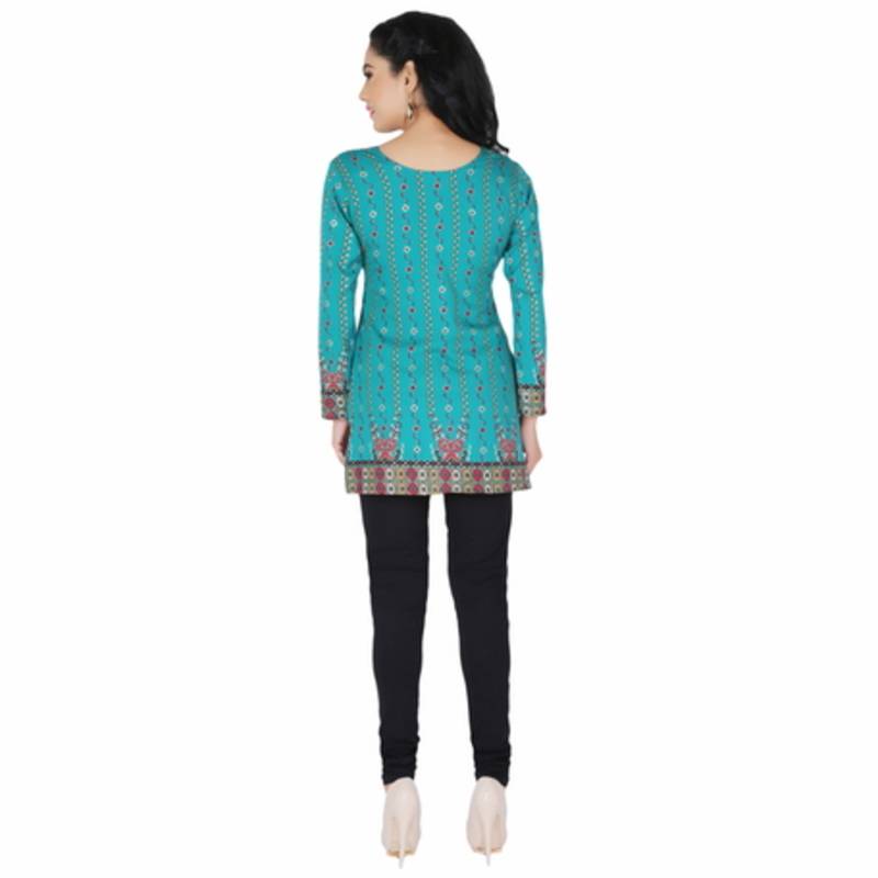 Blue american crepe printed stitched kurti