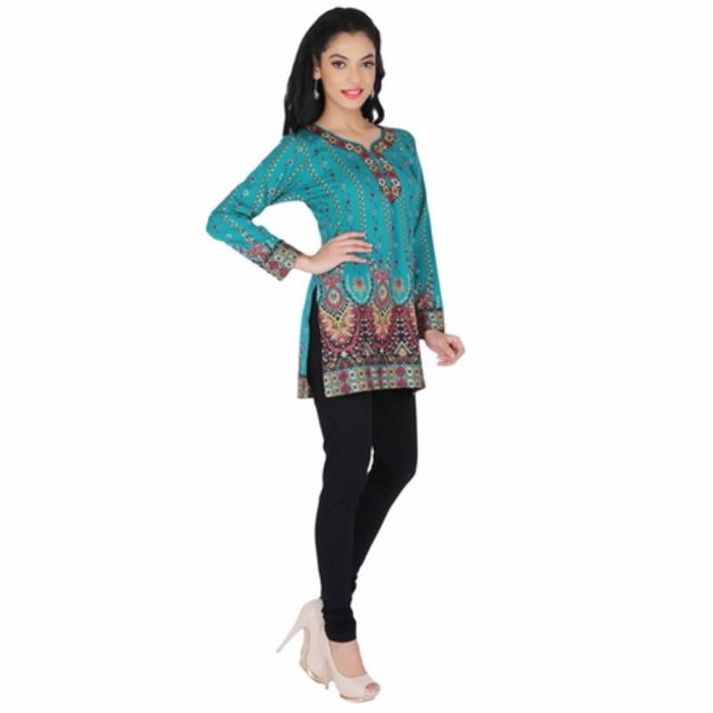 Blue american crepe printed stitched kurti