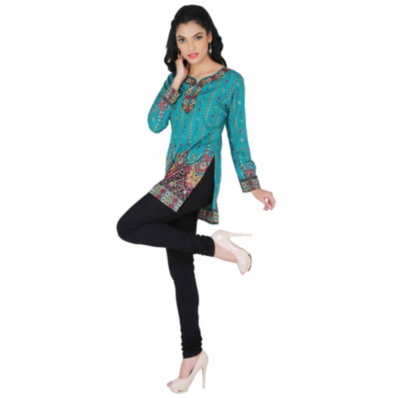 Blue american crepe printed stitched kurti