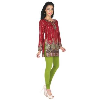 Red american crepe printed stitched kurti 3