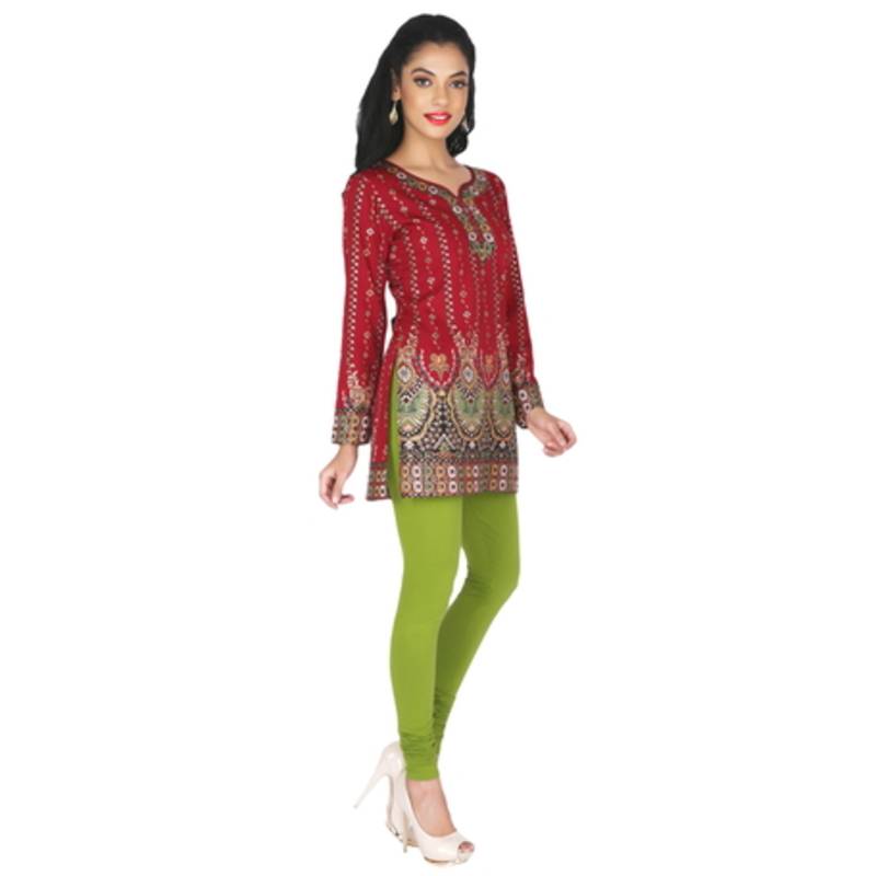 Red american crepe printed stitched kurti
