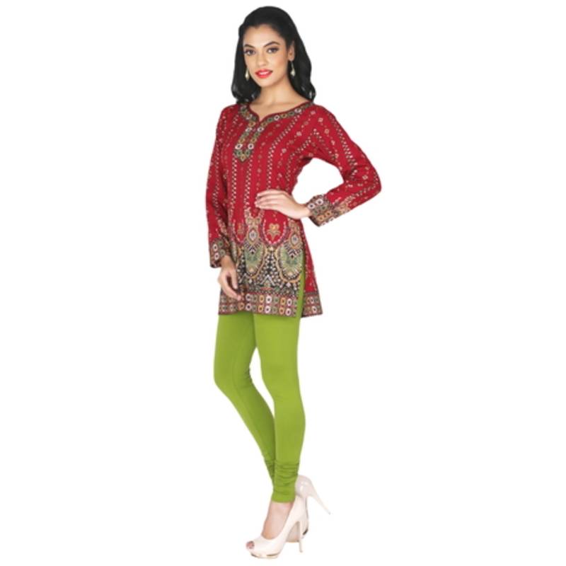 Red american crepe printed stitched kurti