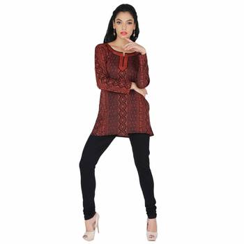 Black and orange american crepe printed stitched kurti 1