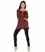 Black and orange american crepe printed stitched kurti