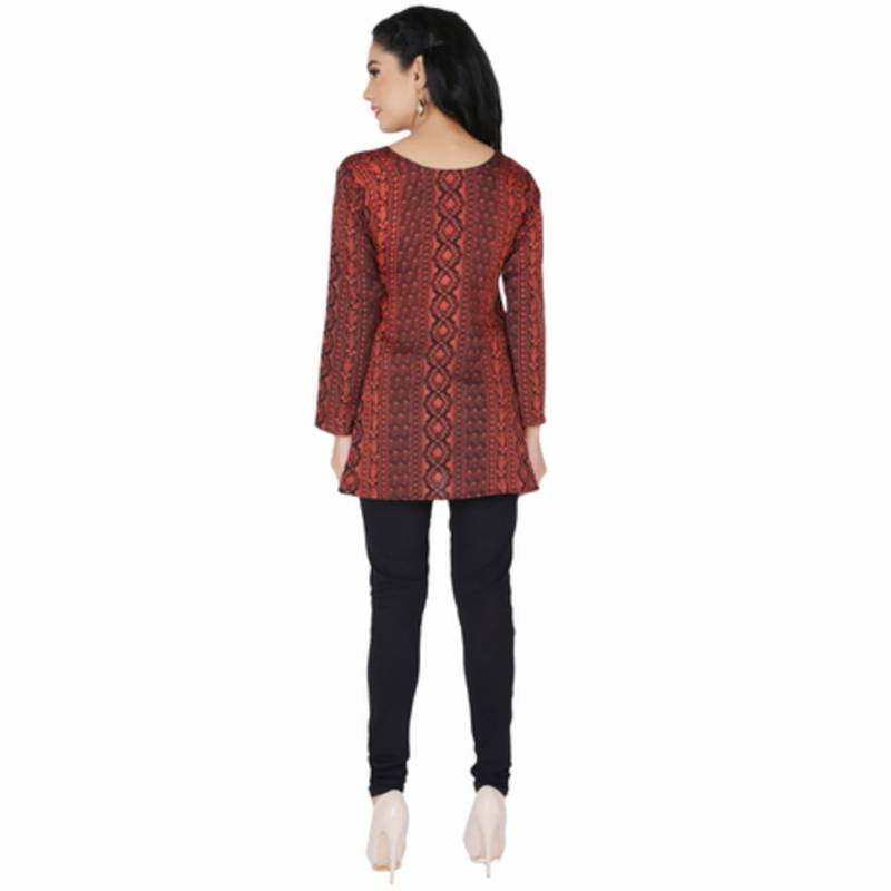 Black and orange american crepe printed stitched kurti