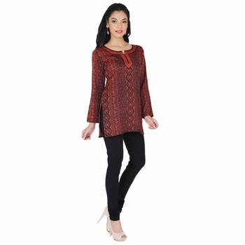 Black and orange american crepe printed stitched kurti 3