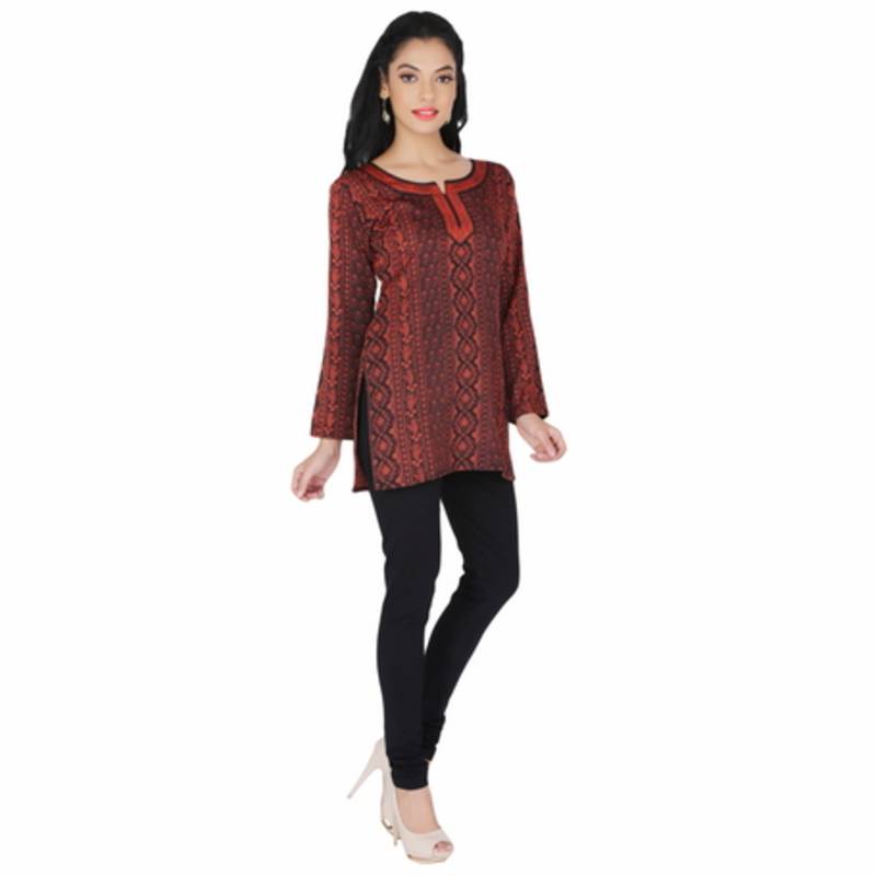 Black and orange american crepe printed stitched kurti