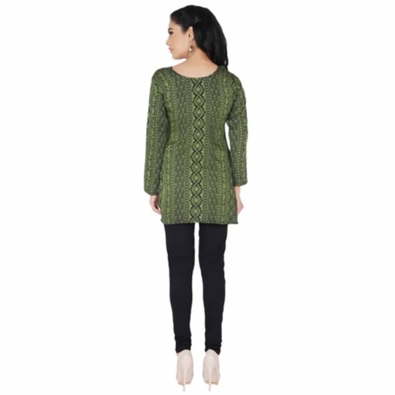 Black and green american crepe printed stitched kurti