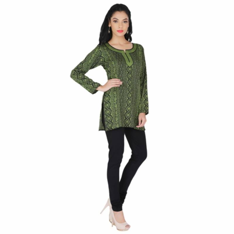 Black and green american crepe printed stitched kurti