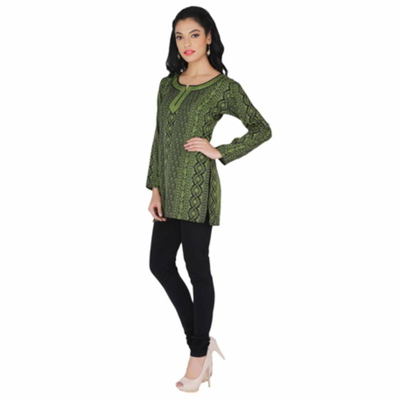 Black and green american crepe printed stitched kurti
