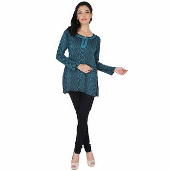 Black and blue american crepe printed stitched kurti 1
